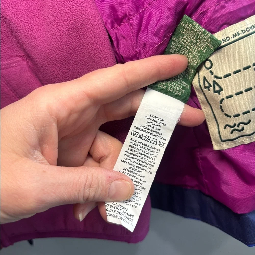 LL Bean Jacket Girls Size 4 Purple Pink 3 In 1 Fleece Lined Hooded Outdoor